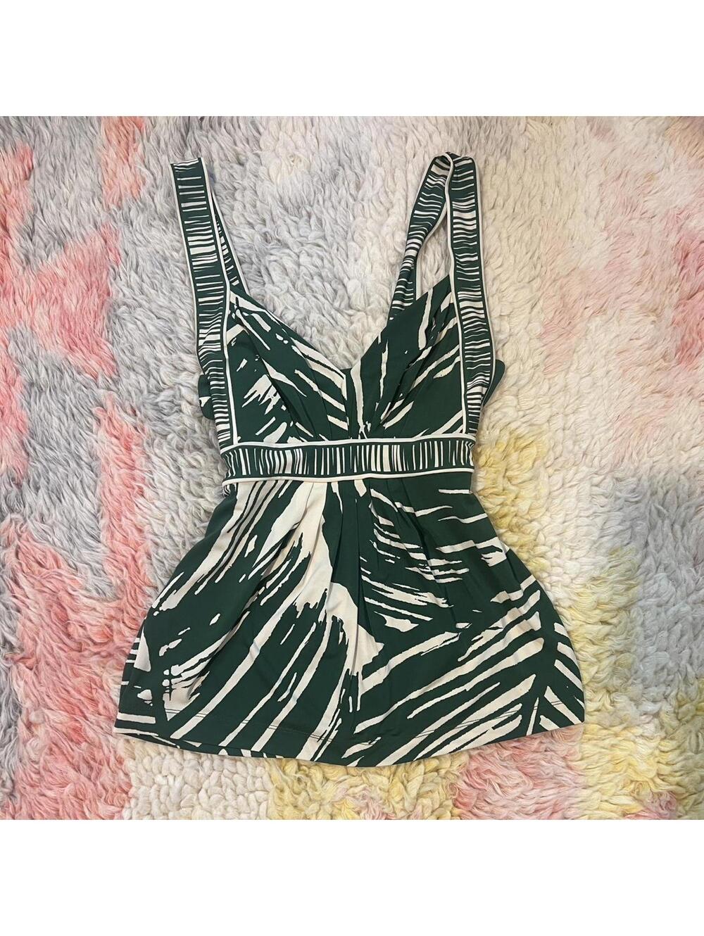 y2k green and white tropical print babydoll top